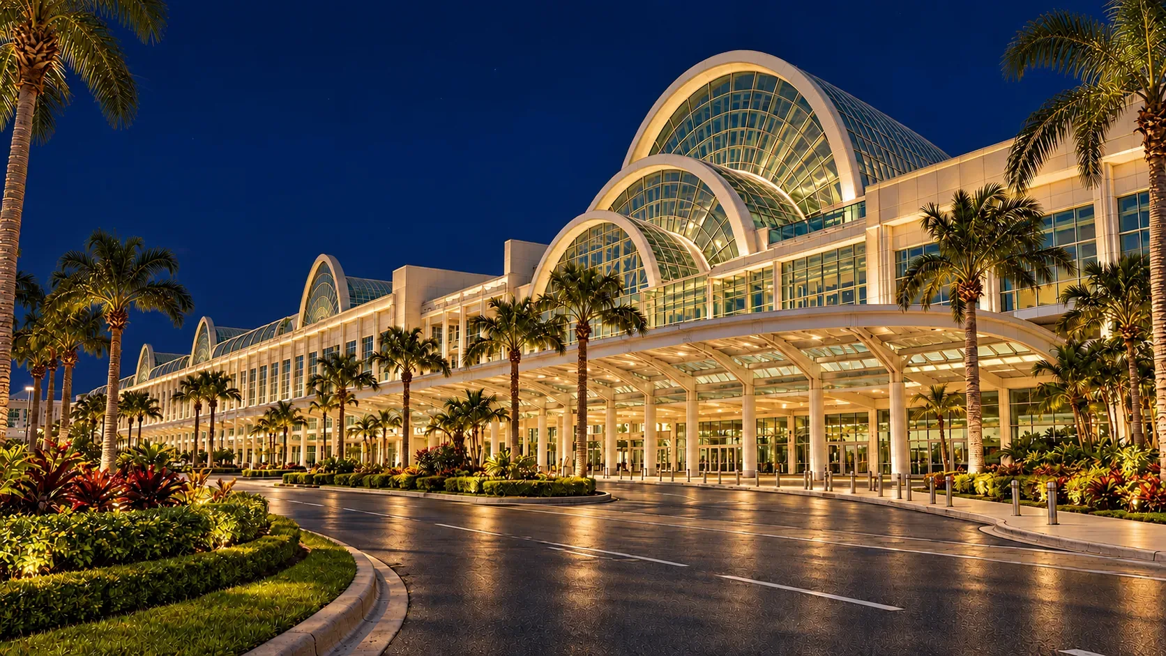 Orange County Convention Center at night, location photograph supplied by SABERLANE