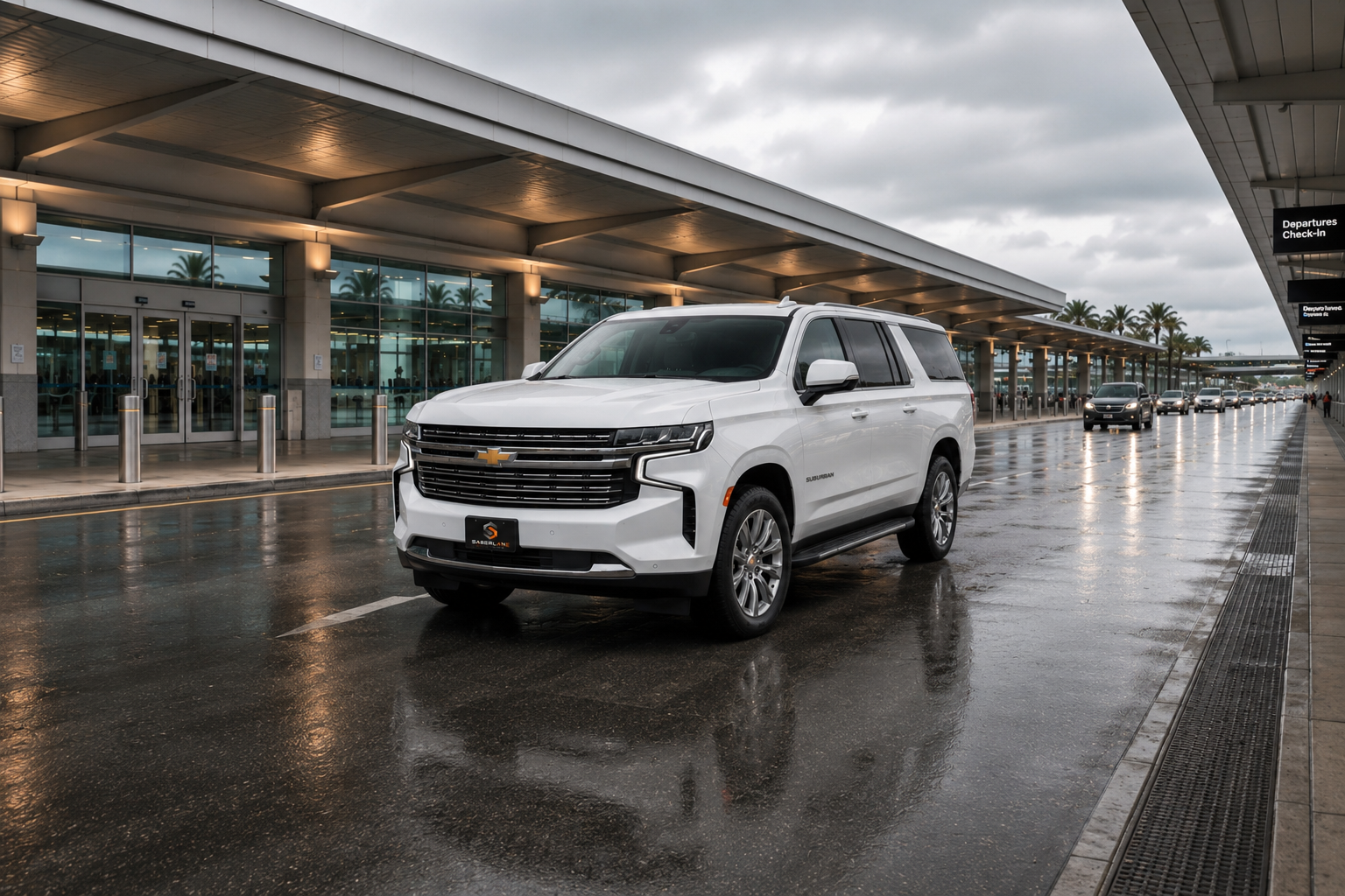 White Chevrolet Suburban at Orlando International Airport